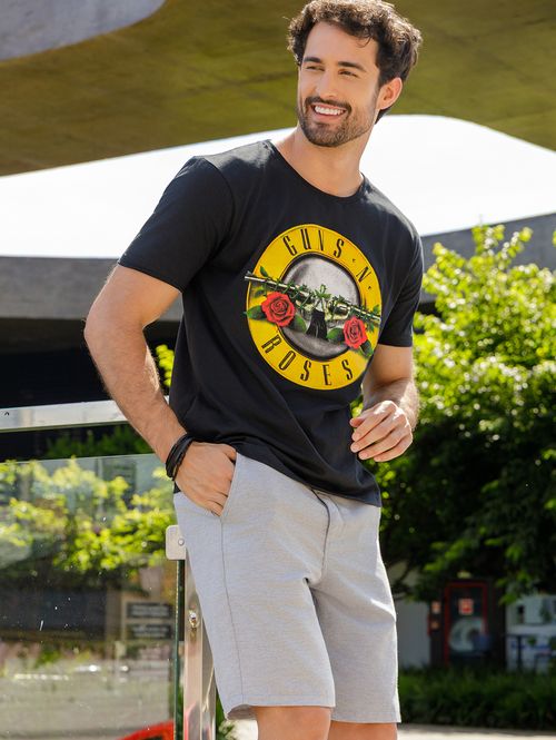 Camiseta Manga Curta Guns N Roses Masculina PRETO