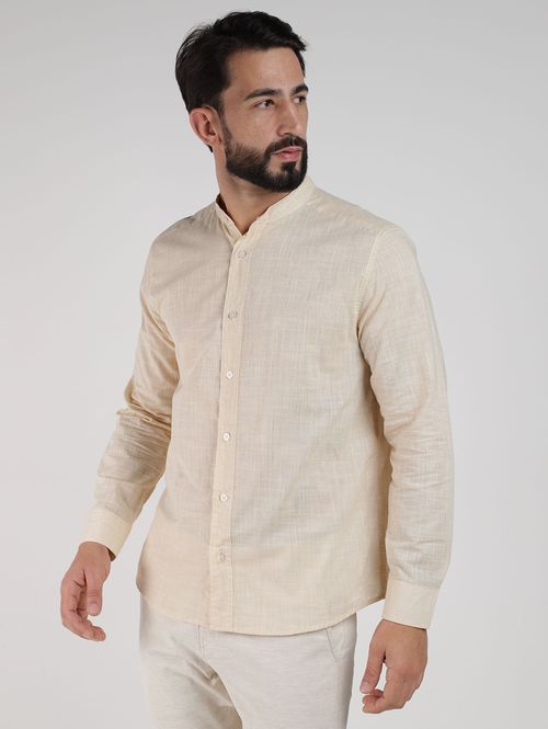 Camisa Slim Gola Padre Eletrón Masculina BEGE