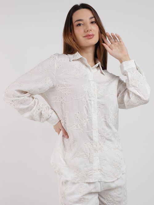 Camisa Textura Flores Eagle Rock Feminina NATURAL
