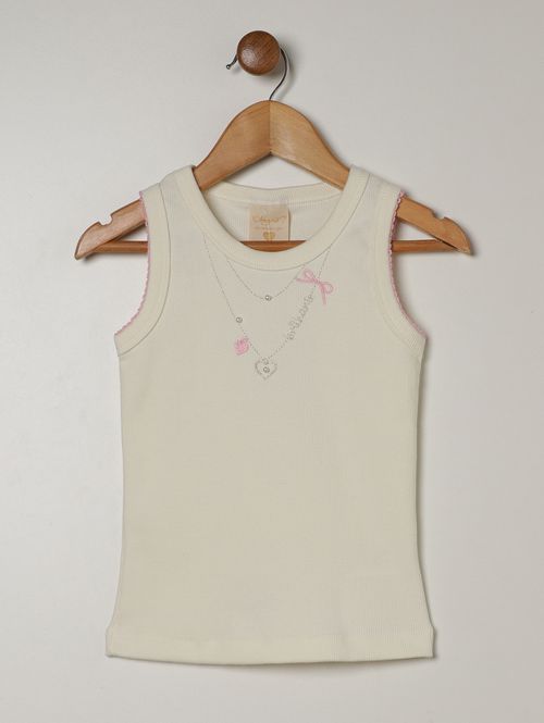 Blusa Canelada Regata Infantil Para Menina- OFF WHITE