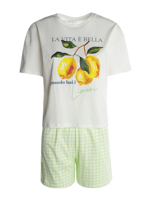 Pijama Curto Algodão Xadrez Feminino BRANCO/VERDE