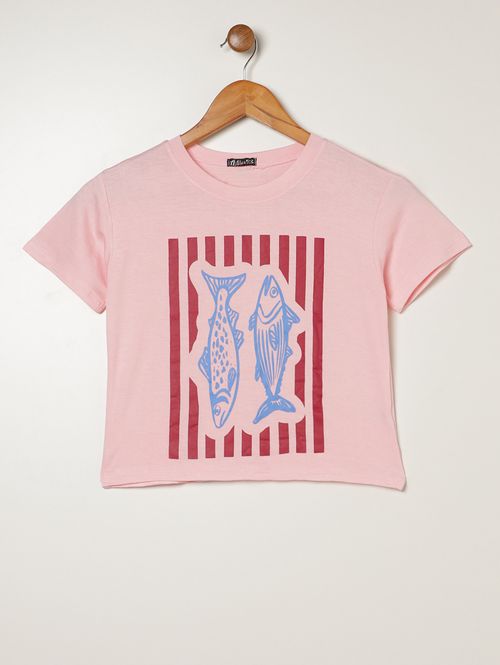 Blusa Manga Curta Juvenil Para Menina - ROSA CLARO