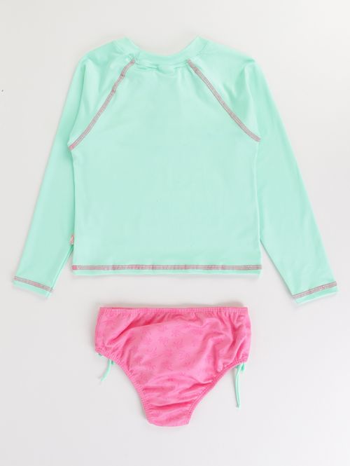 Camiseta UV com Calcinha Infantil Para Menina - VERDE/ROSA
