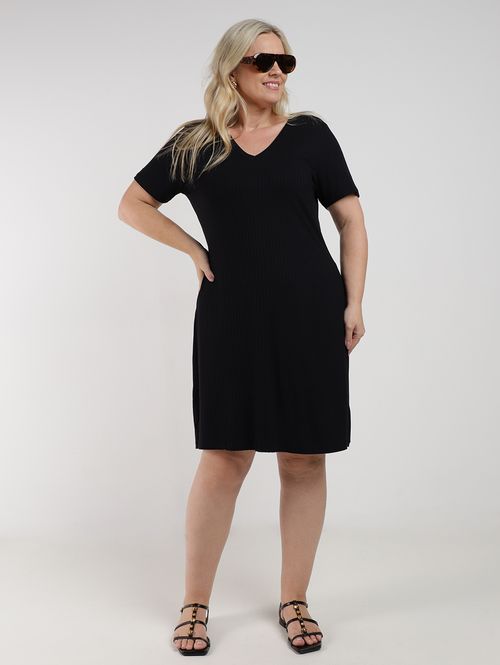 Vestido Canelado Autentique Plus Size Feminino PRETO