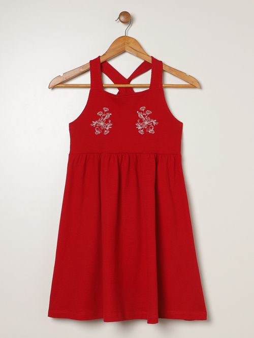 Vestido Malha Com Bordado Juvenil Para Menina- VERMELHO