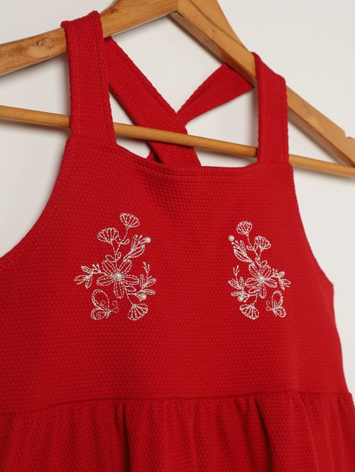 Vestido Malha Com Bordado Juvenil Para Menina- VERMELHO