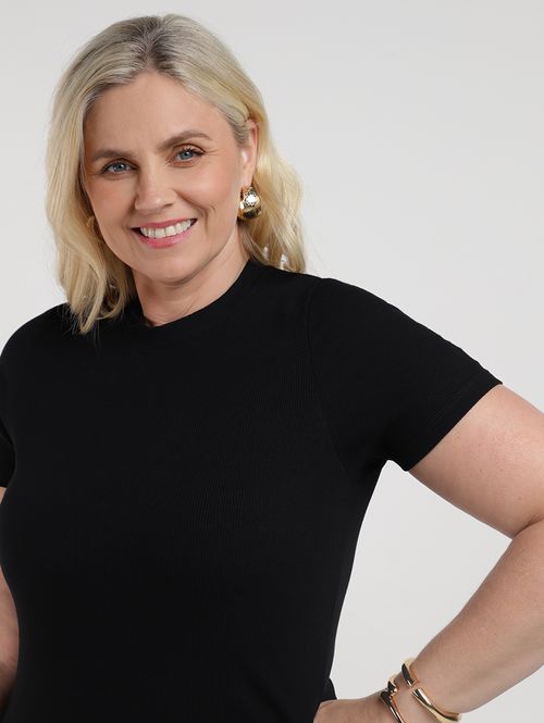 Vestido Canelado Gola Alta Plus Size Feminino PRETO