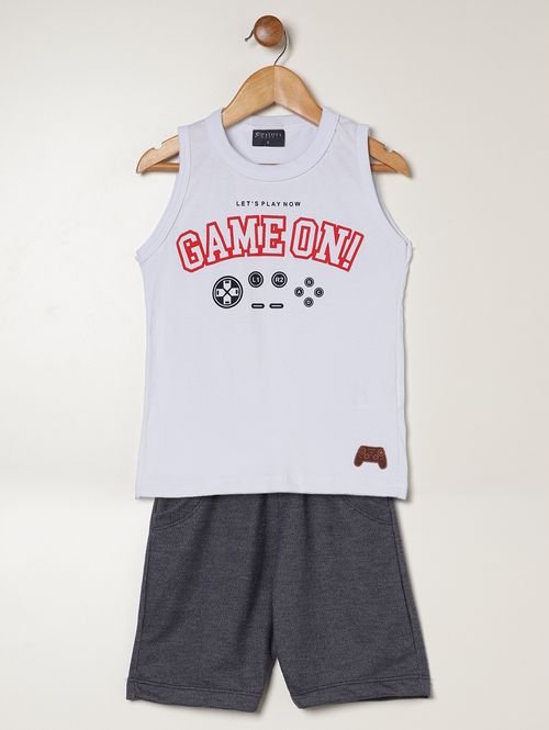 Conjunto Curto Moletinho Infantil Para Menino - BRANCO