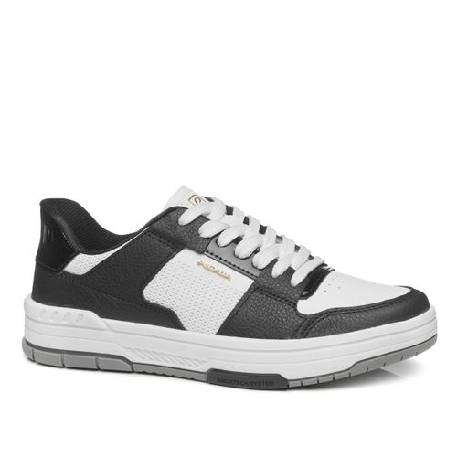 Tênis Pegada Feminino em Couro Preto e Branco 212602-04