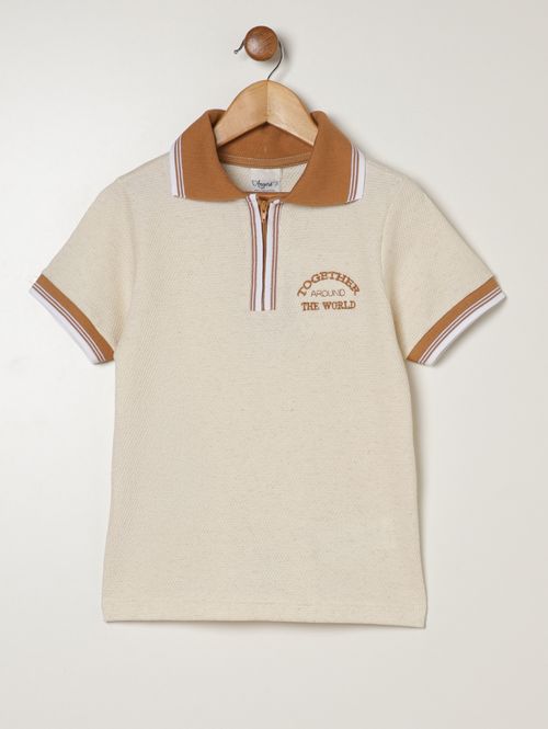 Polo Manga Curta Infantil Para Menino - NATURAL