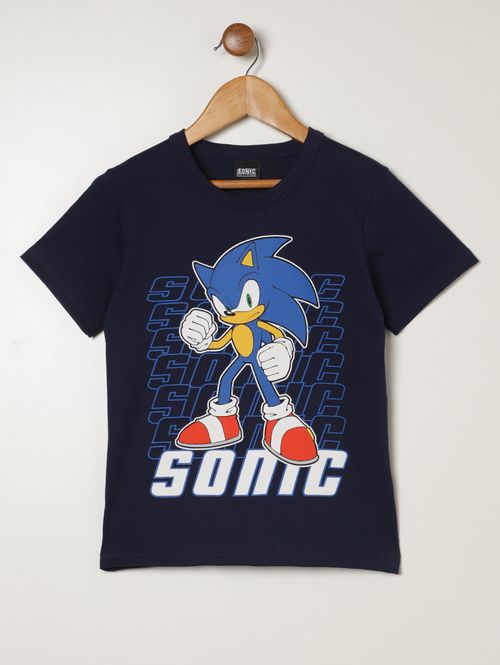 Camiseta Sonic Manga Curta Infantil Para Menino - MARINHO