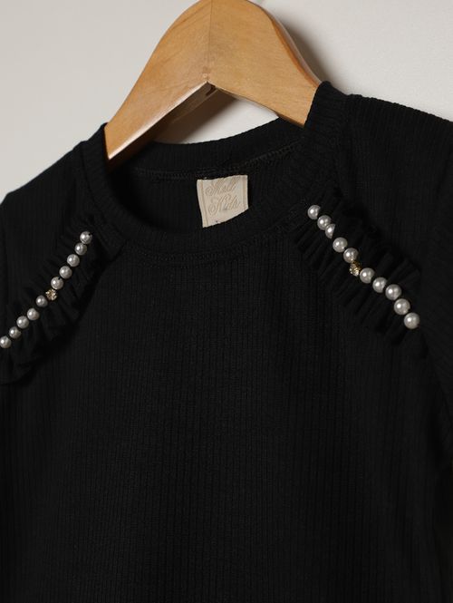 Body Canelado Com Faixa Infantil Para Menina - PRETO