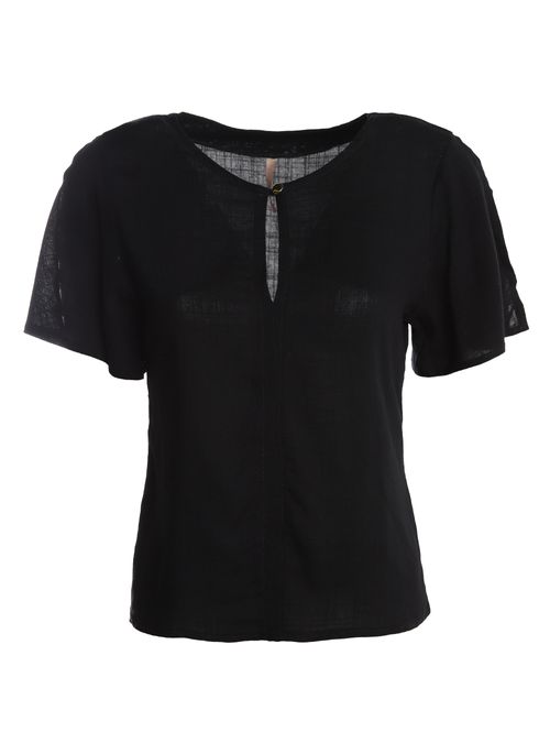 Blusa Manga Com Abertura Feminina PRETO