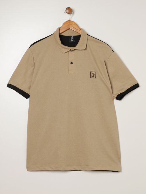 Polo Piquet Manga Curta Plus Size Masculina BEGE