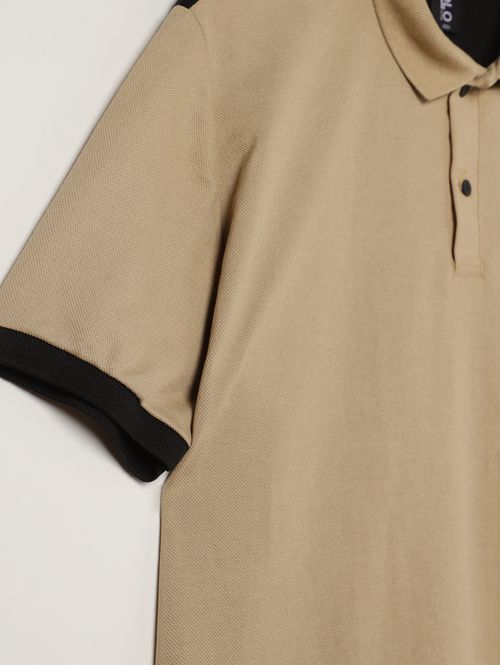 Polo Piquet Manga Curta Plus Size Masculina BEGE