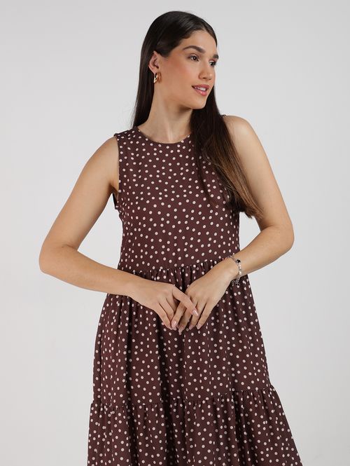 Vestido Crepe Poá Autentique Feminino MARROM
