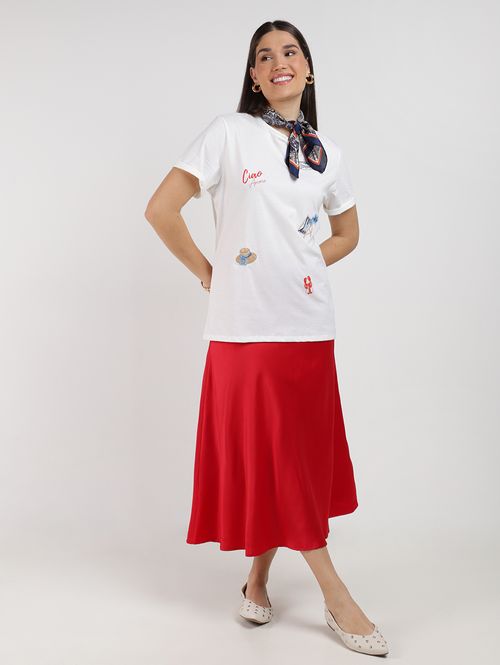 Blusa Com Bordados Manga Curta Autentique Feminina OFF WHITE