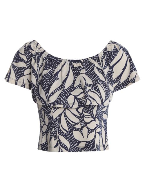 Blusa Ciganinha Floral Babado Feminino AZUL