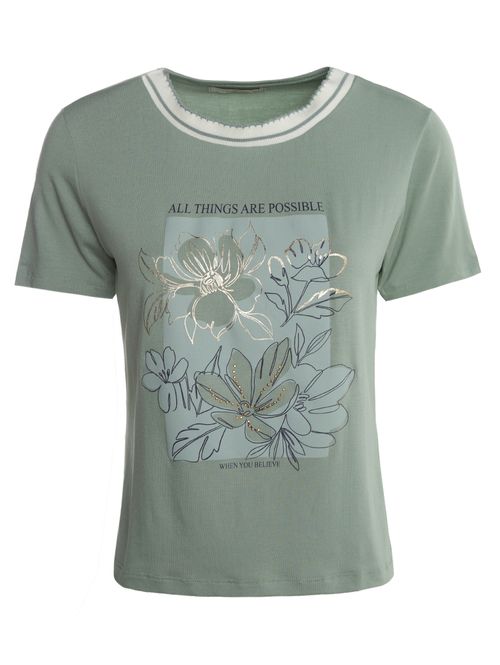 Blusa Floral Manga Curta Autentique Feminina VERDE