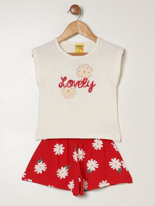 Conjunto Curto Cotton Infantil Para Menina- OFF WHITE