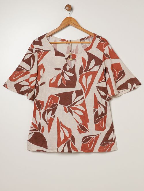 Blusa Argola Manga Curta  Plus Size Feminina MARROM