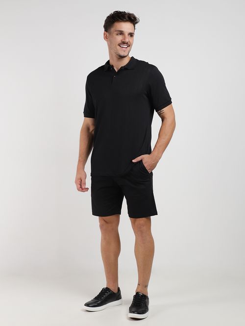 Polo Trabalhada Manga Curta Masculina PRETO