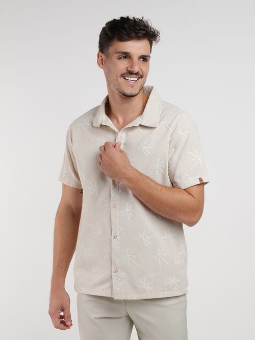 Camisa Bordada Eletrón Masculina BEGE