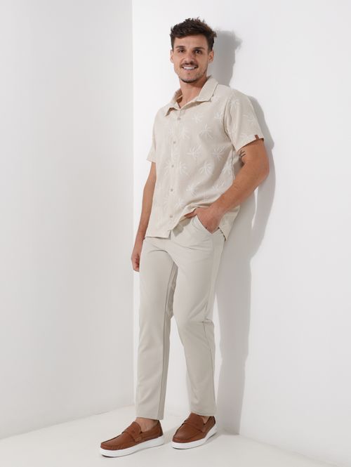 Camisa Bordada Eletrón Masculina BEGE