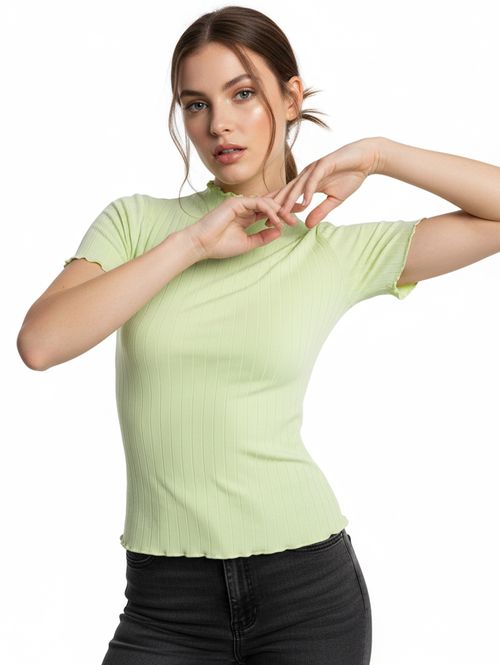Blusa Canelada Manga Curta Autentique Feminina VERDE CLARO