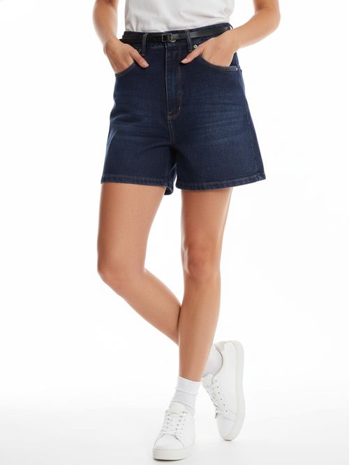 Short Jeans Com Cinto Pisom Feminino AZUL