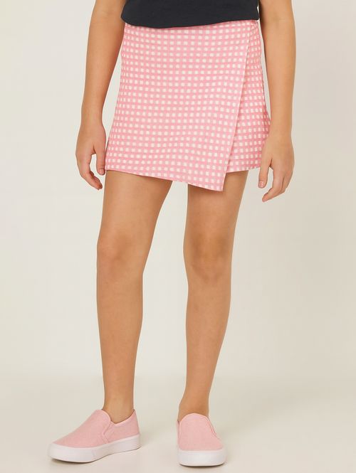 Short Saia Xadrez Vels Juvenil Para Menina- ROSA