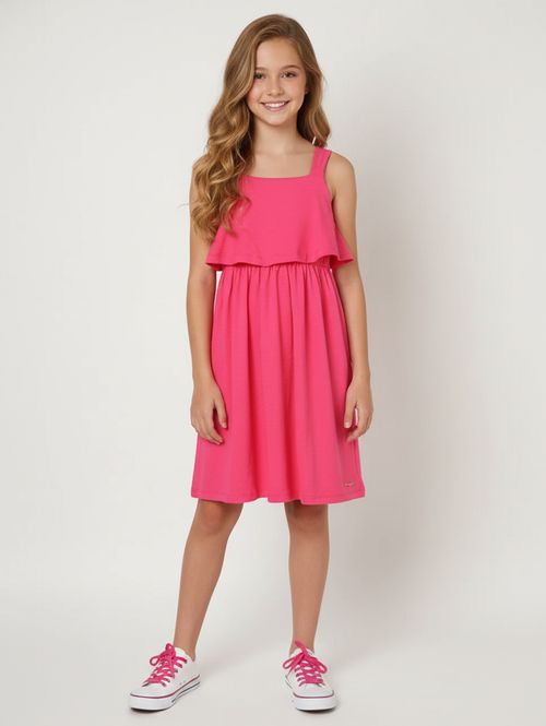 Vestido Texturizado Juvenil Para Menina- ROSA