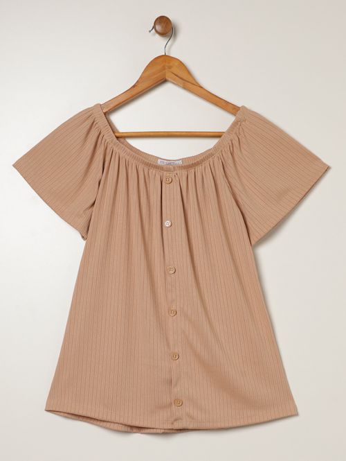 Blusa Canelada Cigana Plus Size Feminina BEGE