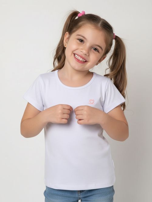Blusa Manga Curta Infantil Para Menina - BRANCO