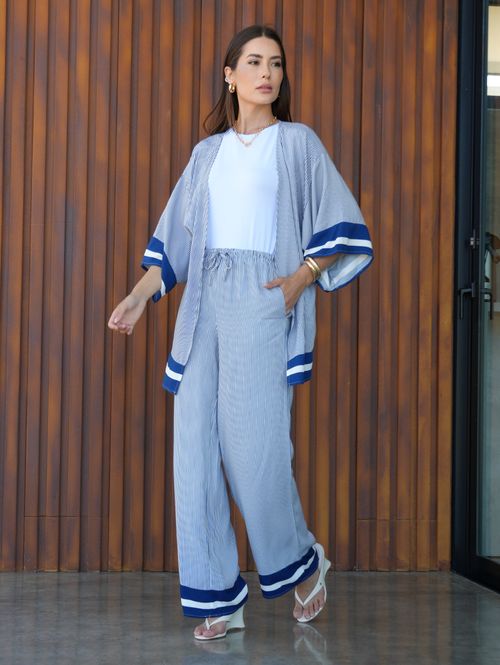Calça Pantalona Listrada Autentique Feminina AZUL