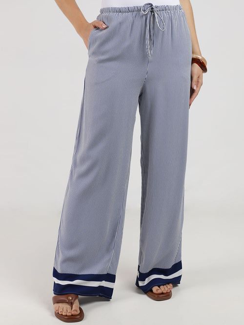 Calça Pantalona Listrada Autentique Feminina AZUL