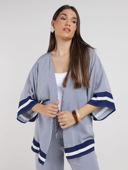 Quimono Listrado Autentique Feminino AZUL