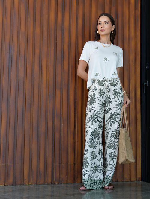 Blusa Bordado Coqueiros Autentique Feminina OFF WHITE