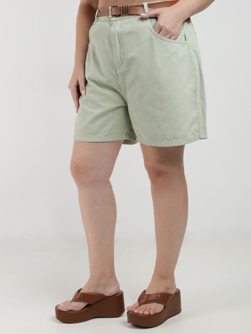 Short Sarja Com Cinto Plus Size Feminina VERDE CLARO