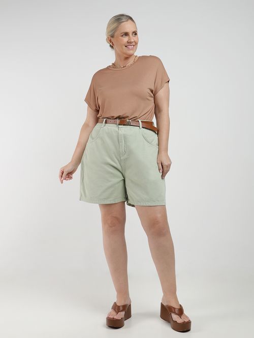 Short Sarja Com Cinto Plus Size Feminina VERDE CLARO