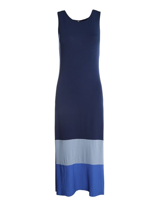 Vestido Longo Bloco de Cores Feminino MARINHO/AZUL CLARO/AZUL