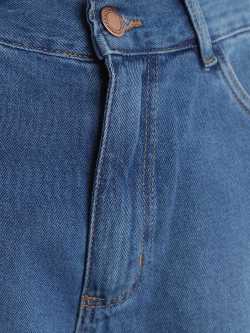 Bermuda Jeans Barra Italiana Pisom Feminina AZUL