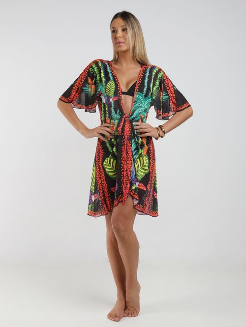 Saída de Praia Kimono Estampado Feminino MULTICOLORIDO