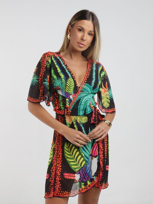 Saída de Praia Kimono Estampado Feminino MULTICOLORIDO