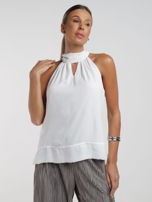 Blusa Crepe Gola Alta Feminina OFF WHITE