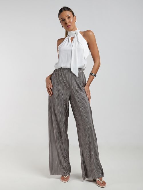 Blusa Crepe Gola Alta Feminina OFF WHITE