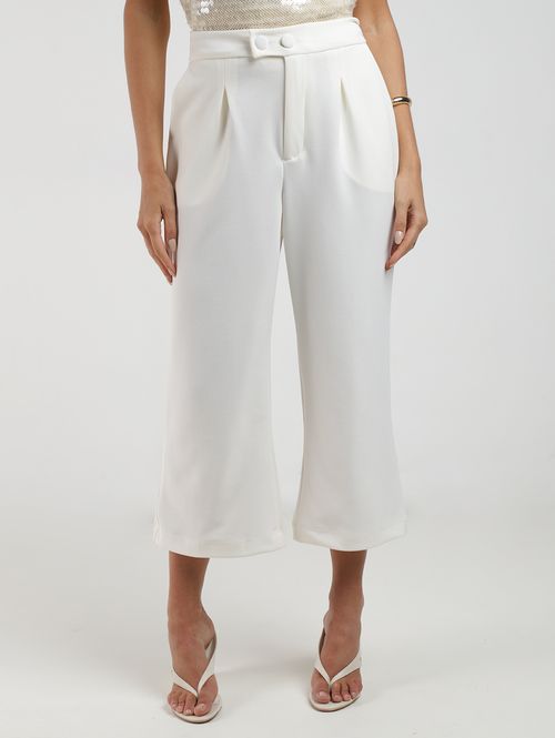 Calça Malha Crepe Pantacourt Feminina OFF WHITE