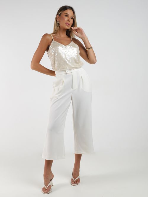 Calça Malha Crepe Pantacourt Feminina OFF WHITE