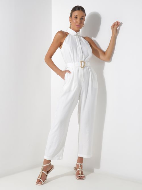 Macacão Longo Com Cinto Autentique Feminino OFF WHITE