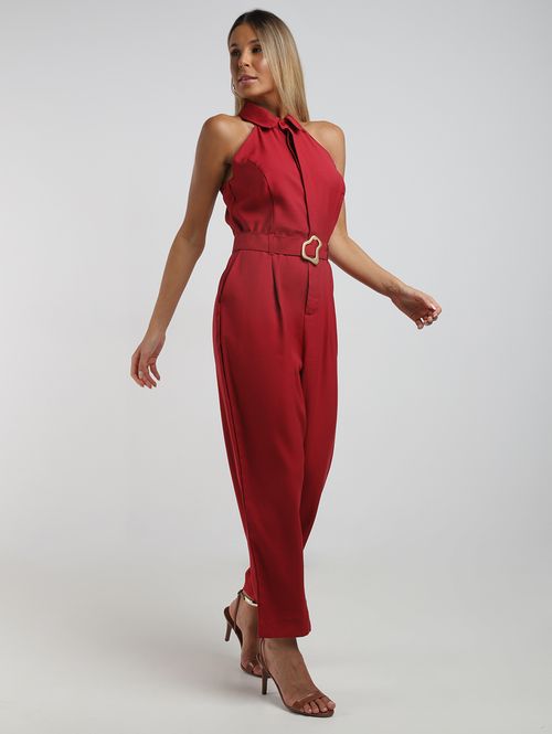 Macacão Longo Com Cinto Autentique Feminino VERMELHO